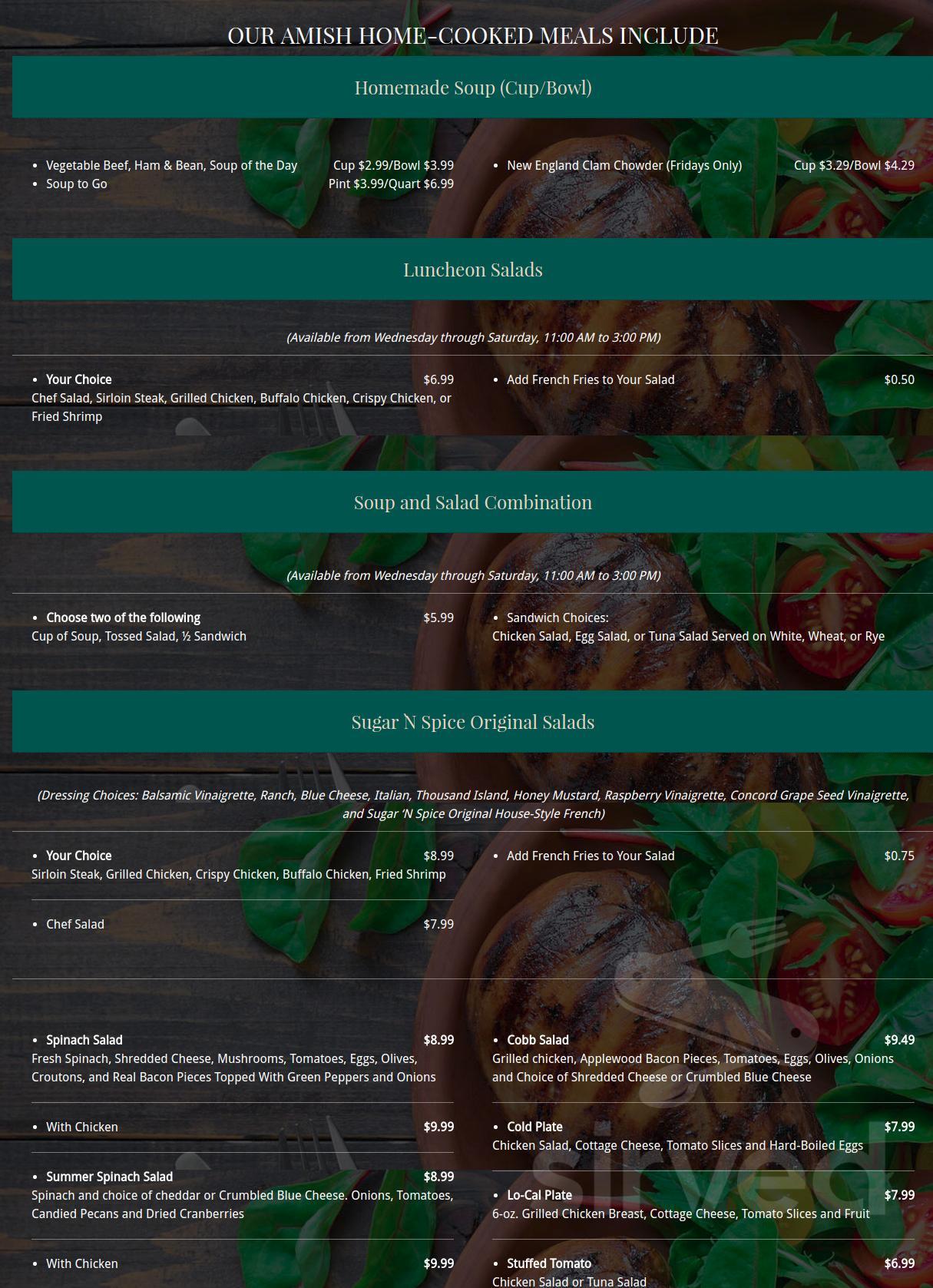 Sugar n spice menu in Waterford, Pennsylvania, USA