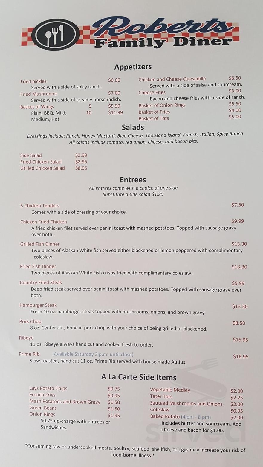 Menu - Sparta TN's Roberts Family Diner | Sirved