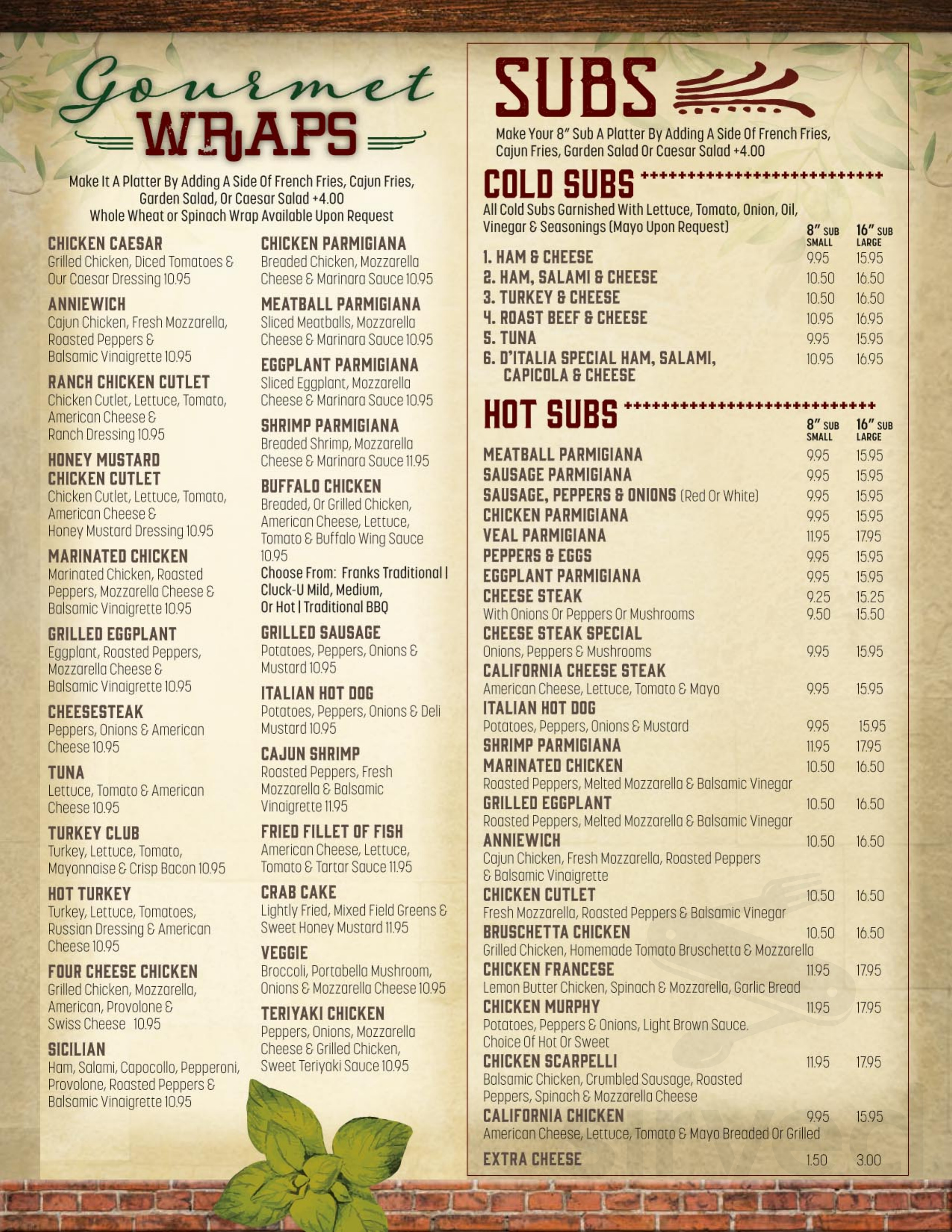 D'Italia menu in Avenel, New Jersey, USA