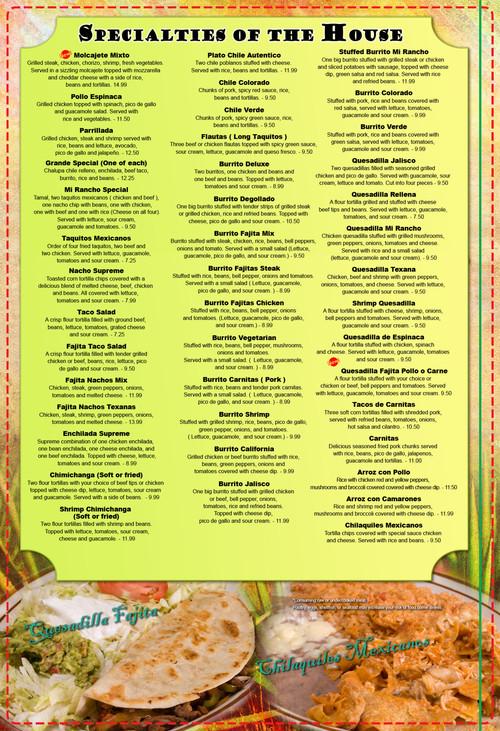 Mi Rancho Mexican menu in Verona, Virginia, USA