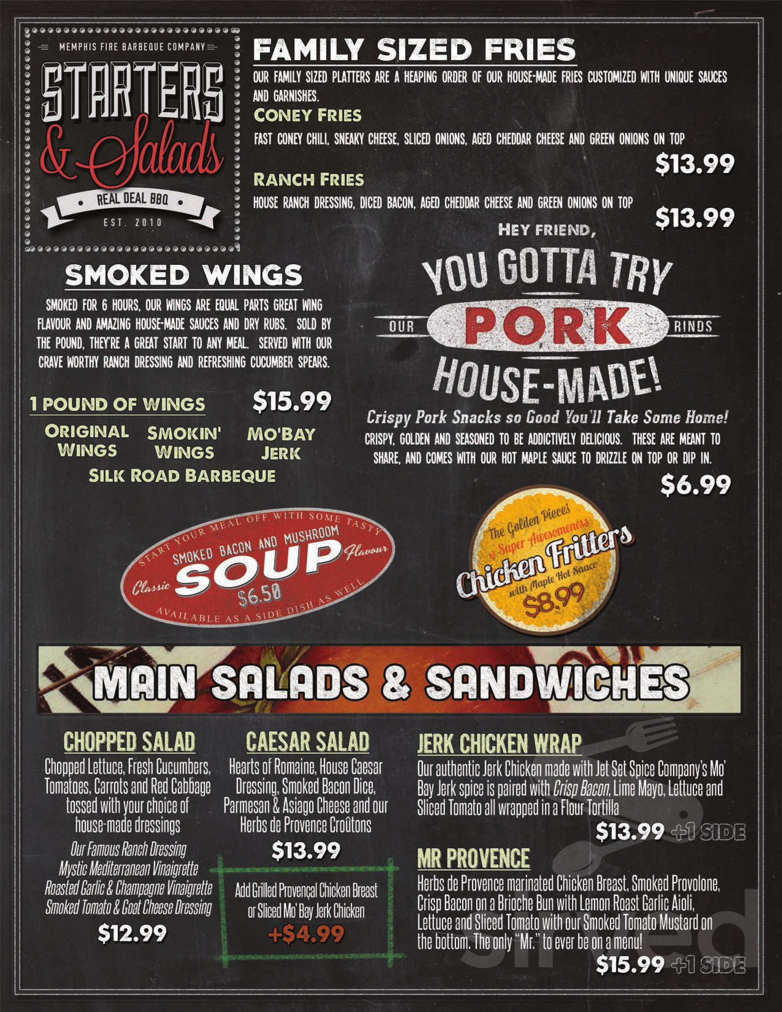 Memphis fire barbeque company menus in stoney creek ontario canada