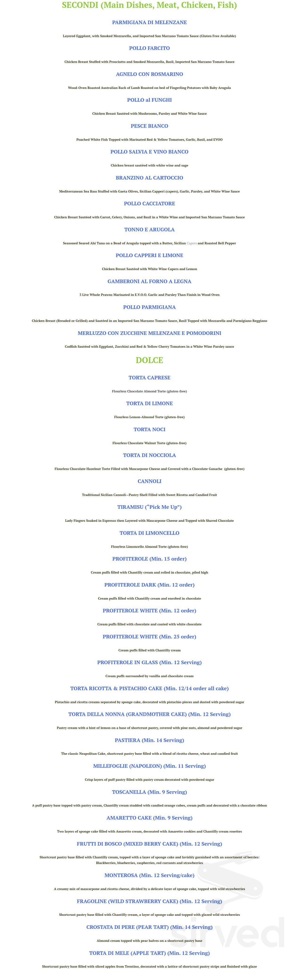 Cucina Caprese menu in La Jolla, California