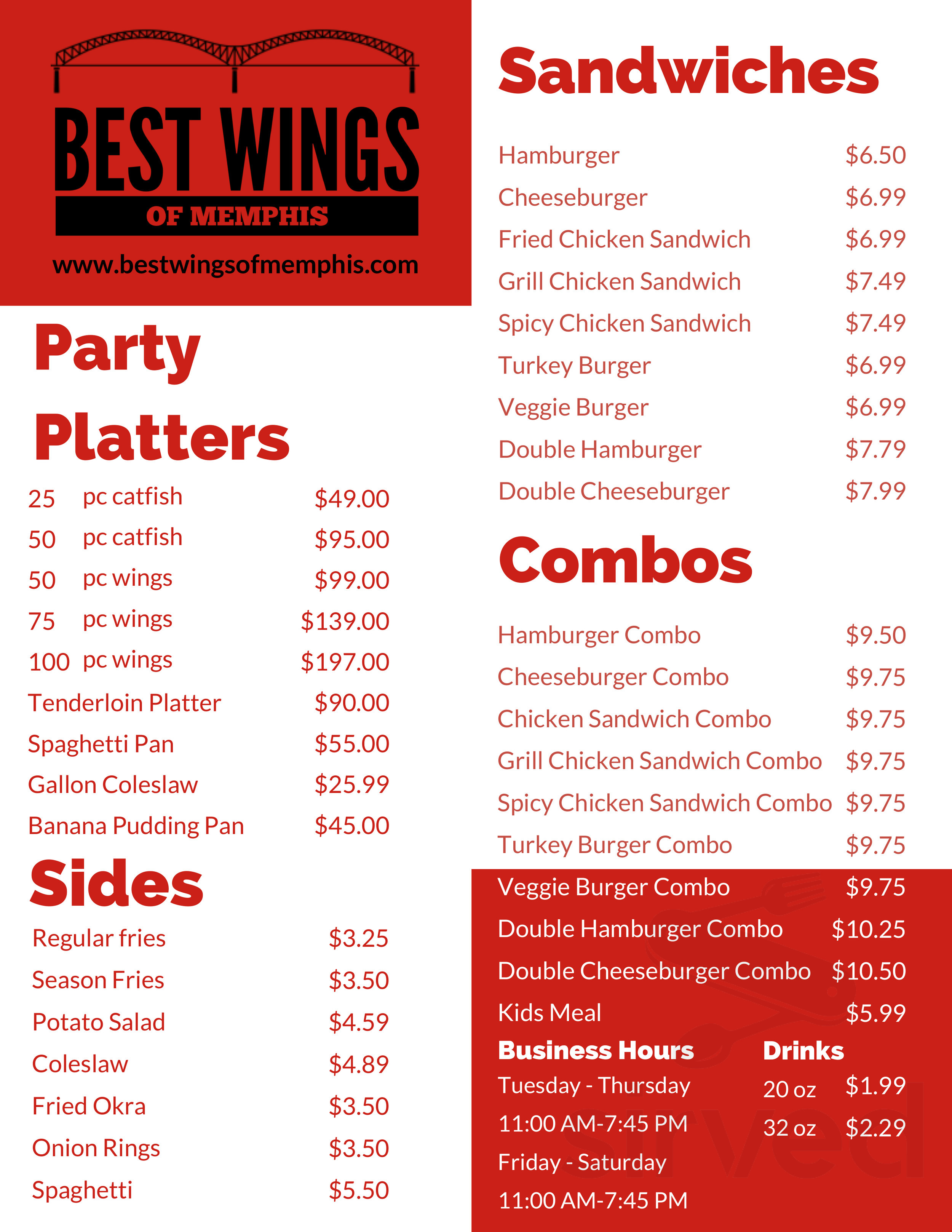 Best Wings Of Memphis Menu In Memphis Tennessee Usa