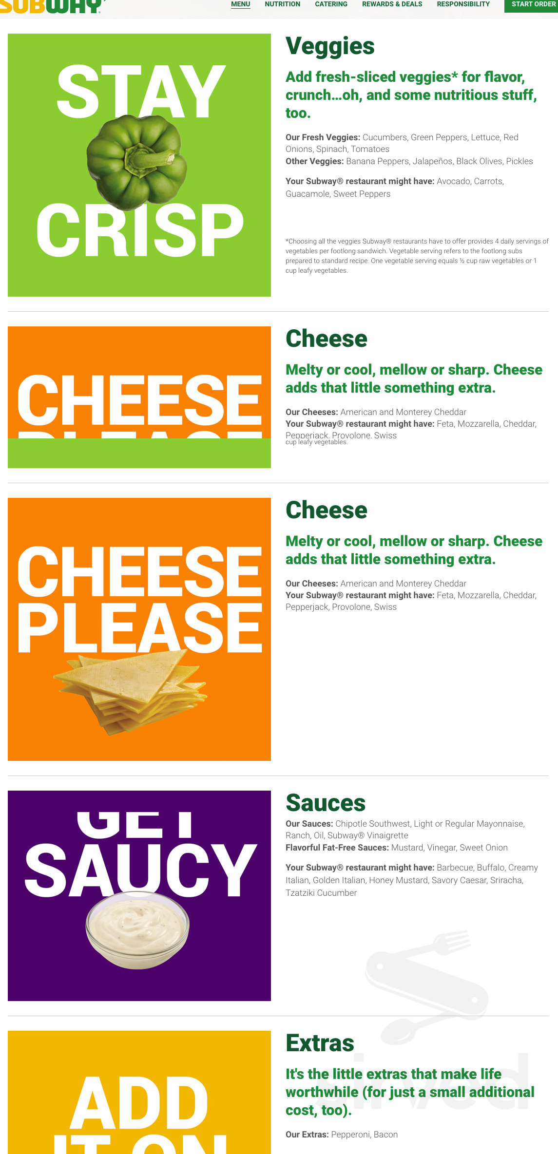 Subway menu in Bermuda Dunes, California
