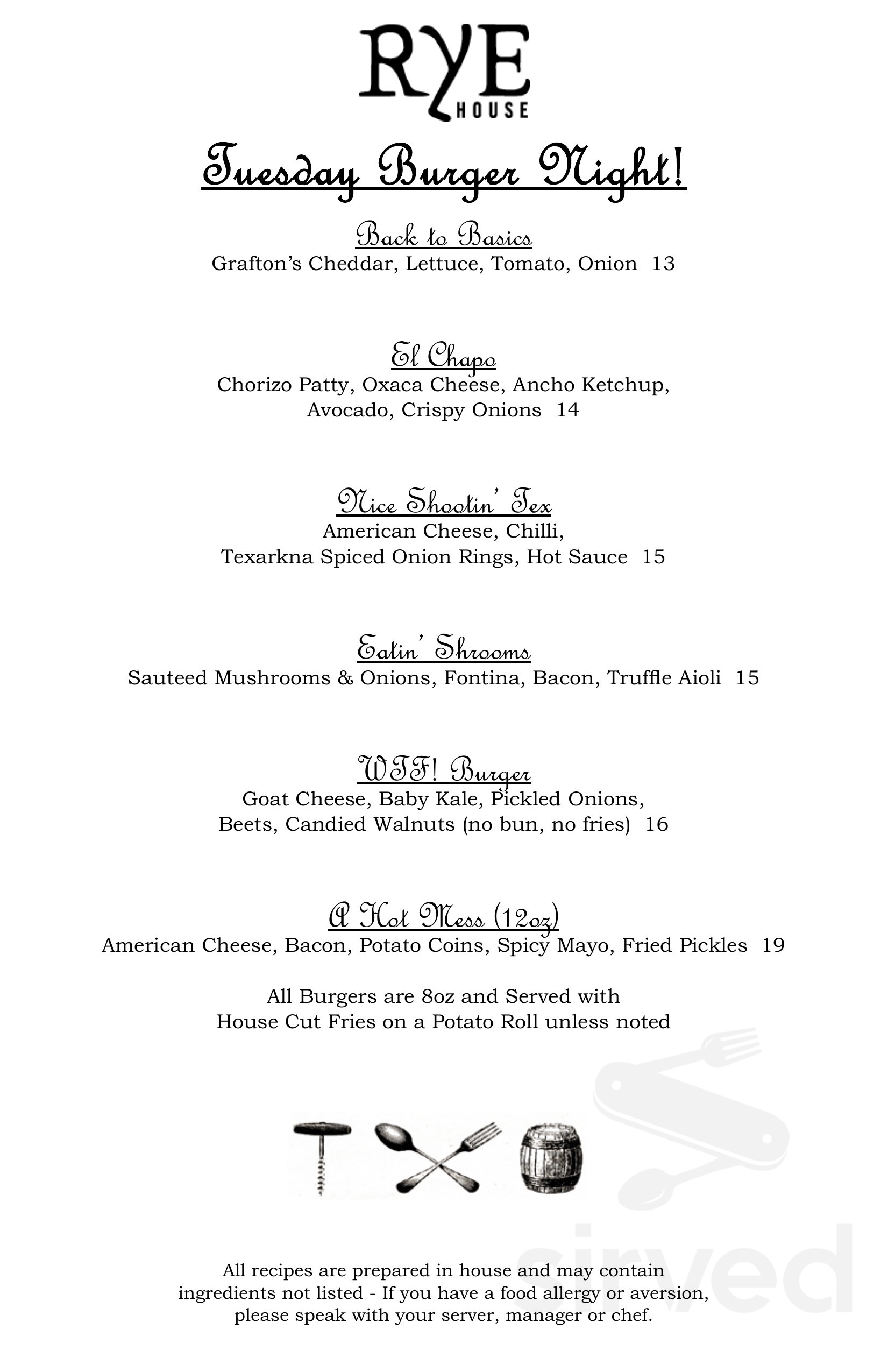 Rye House Port Chester menu in Port Chester, New York, USA