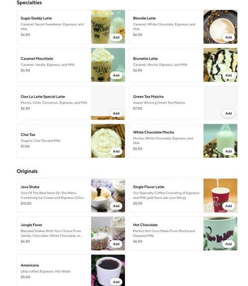 Ooo La Lattes menu in Lubbock, Texas, USA