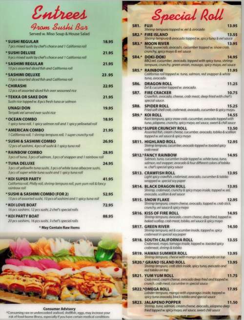 Koi Sushi & Steakhouse menu in Sioux City, Iowa, USA