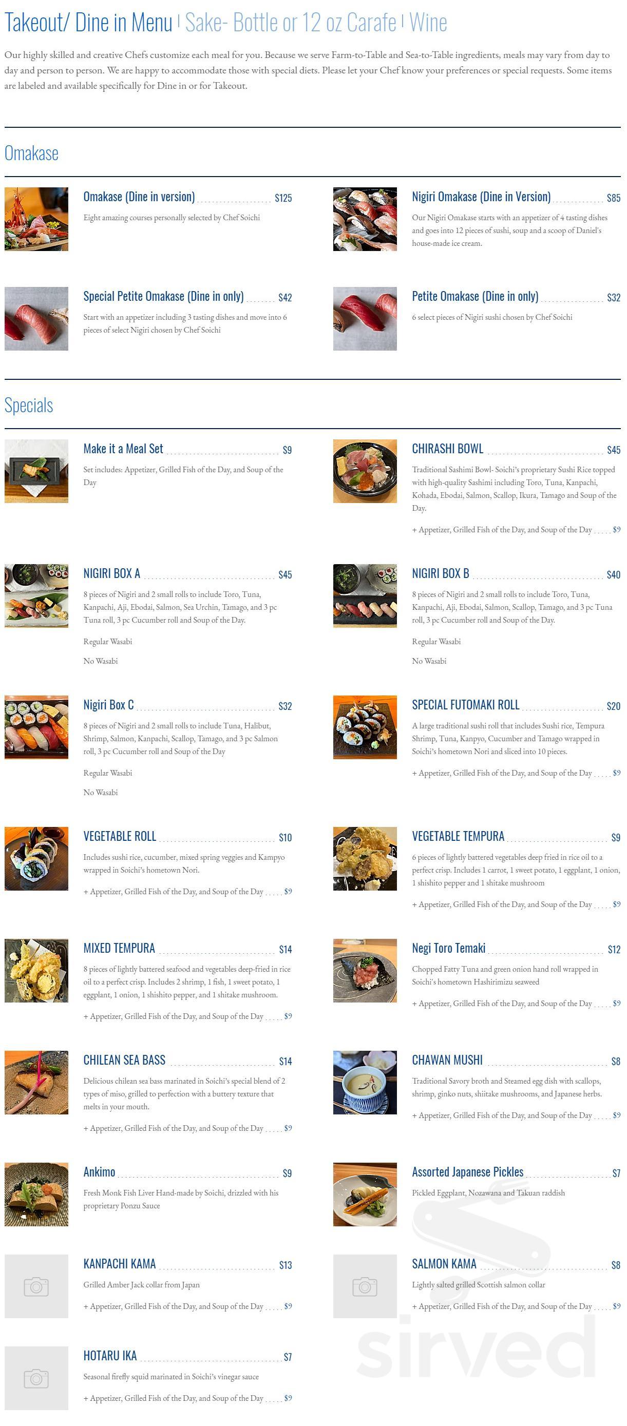 SOICHI menu in San Diego, California