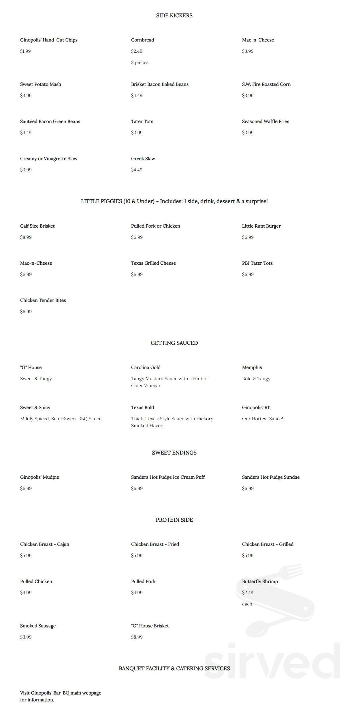 Ginopolis' Bar-BQ Smokehouse menu in Brighton, Michigan