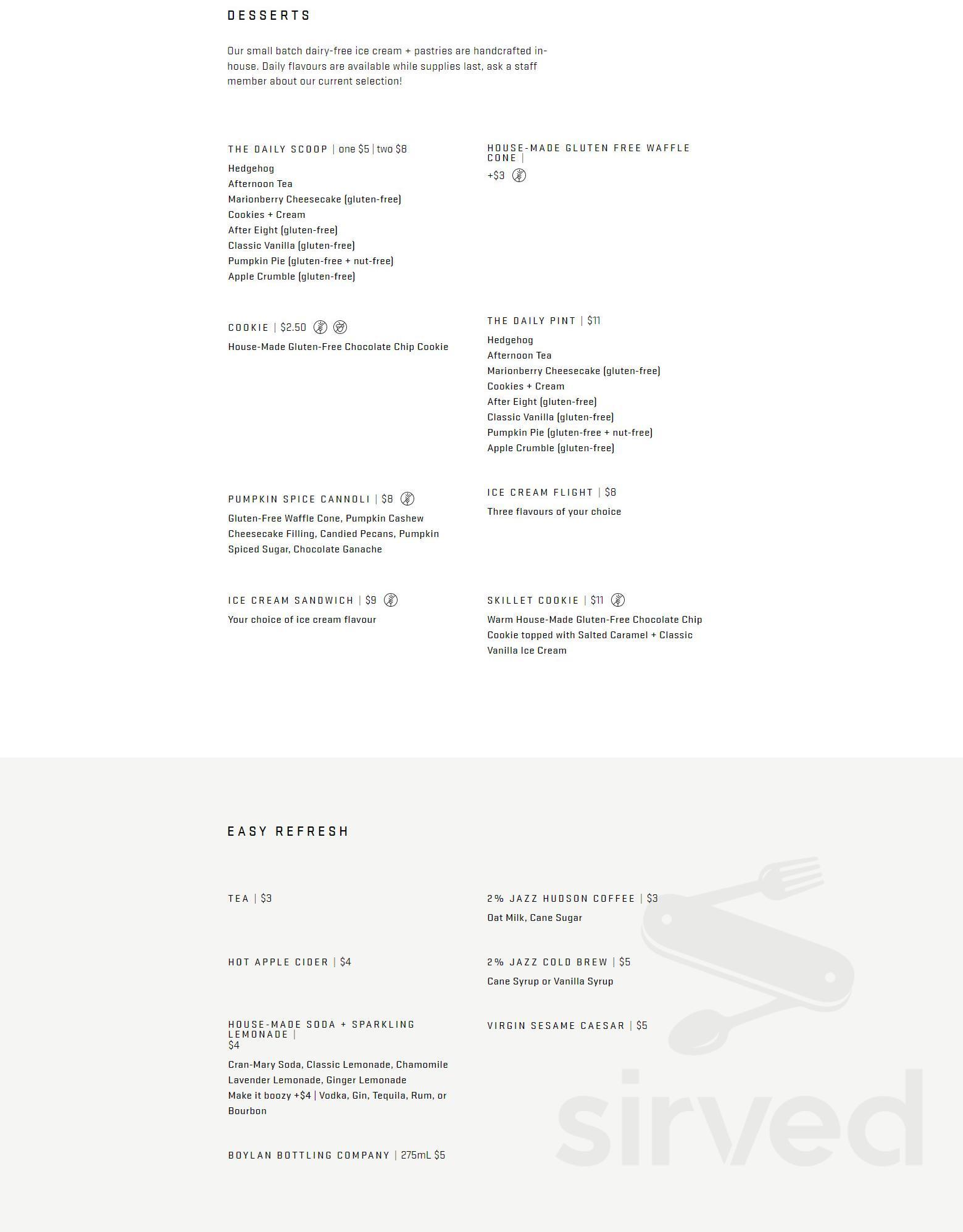 Virtuous Pie menu in Vancouver, British Columbia