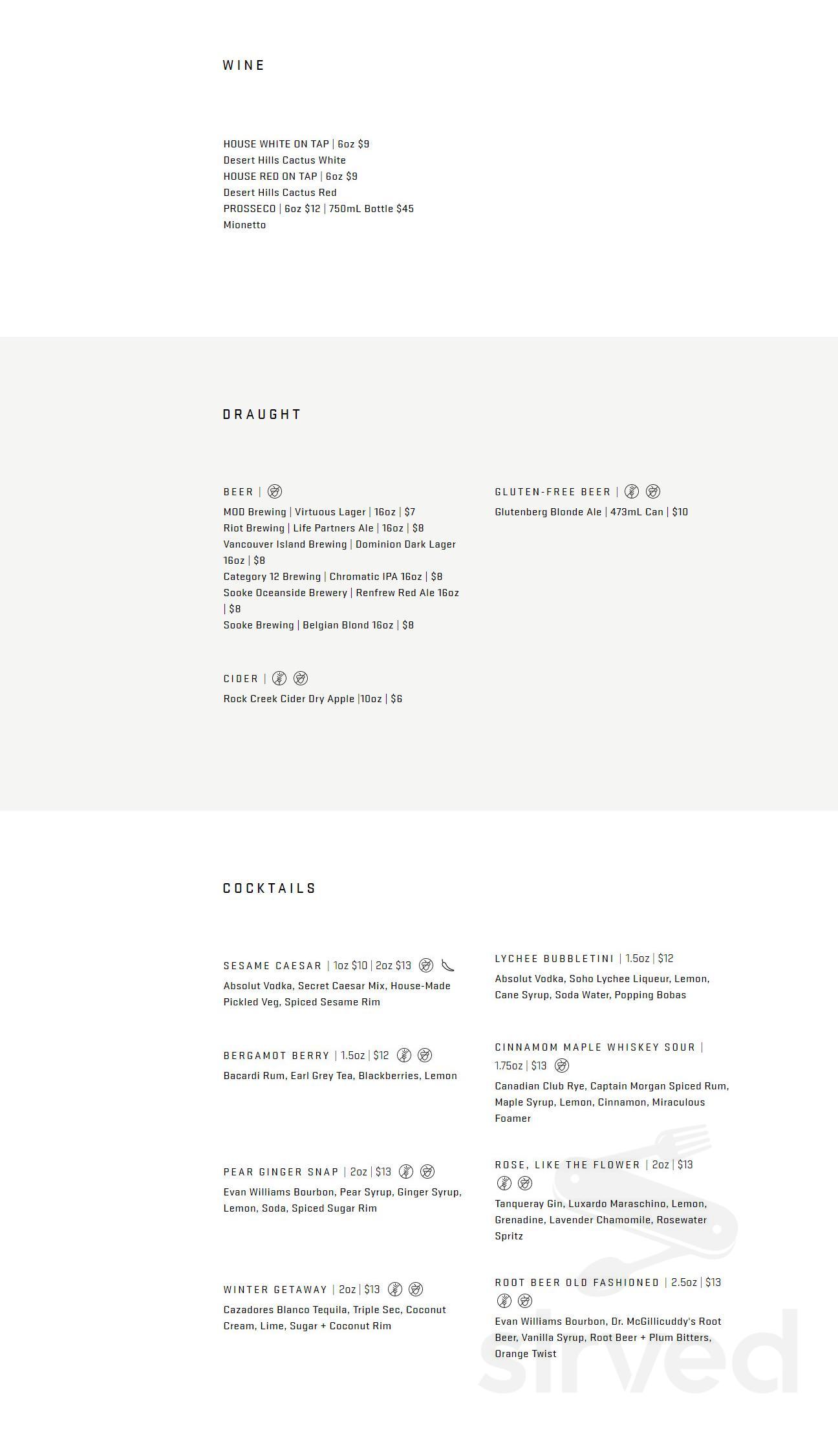 Virtuous Pie drink menu in Vancouver, British Columbia