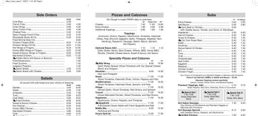 Menu for Brookside Pizza in Concord, NH | Sirved