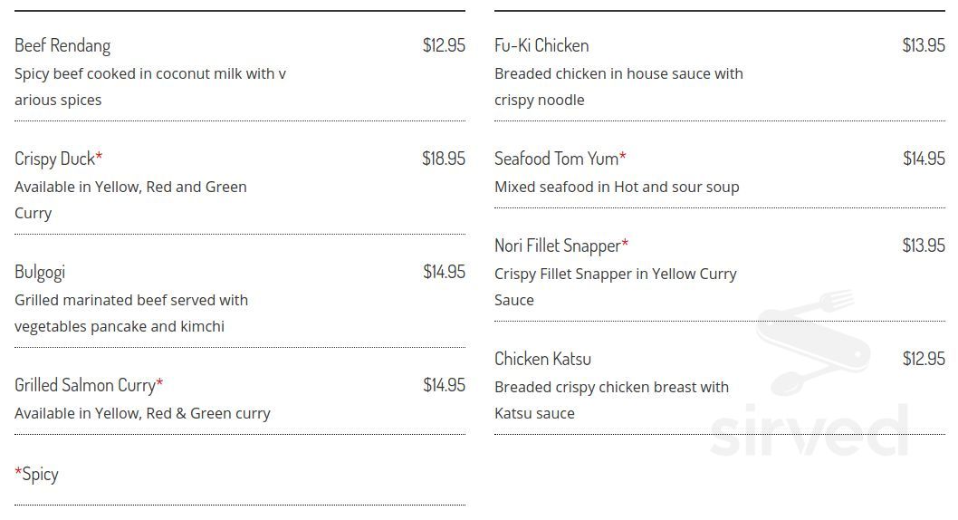 Nori Asian Fusion Cuisine menu in Fort Wayne, Indiana, USA
