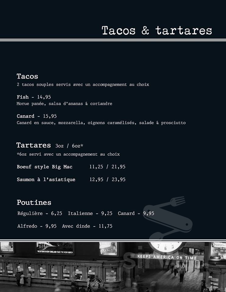 Menu for Le Quartier Général restobar in SorelTracy, Quebec, Canada