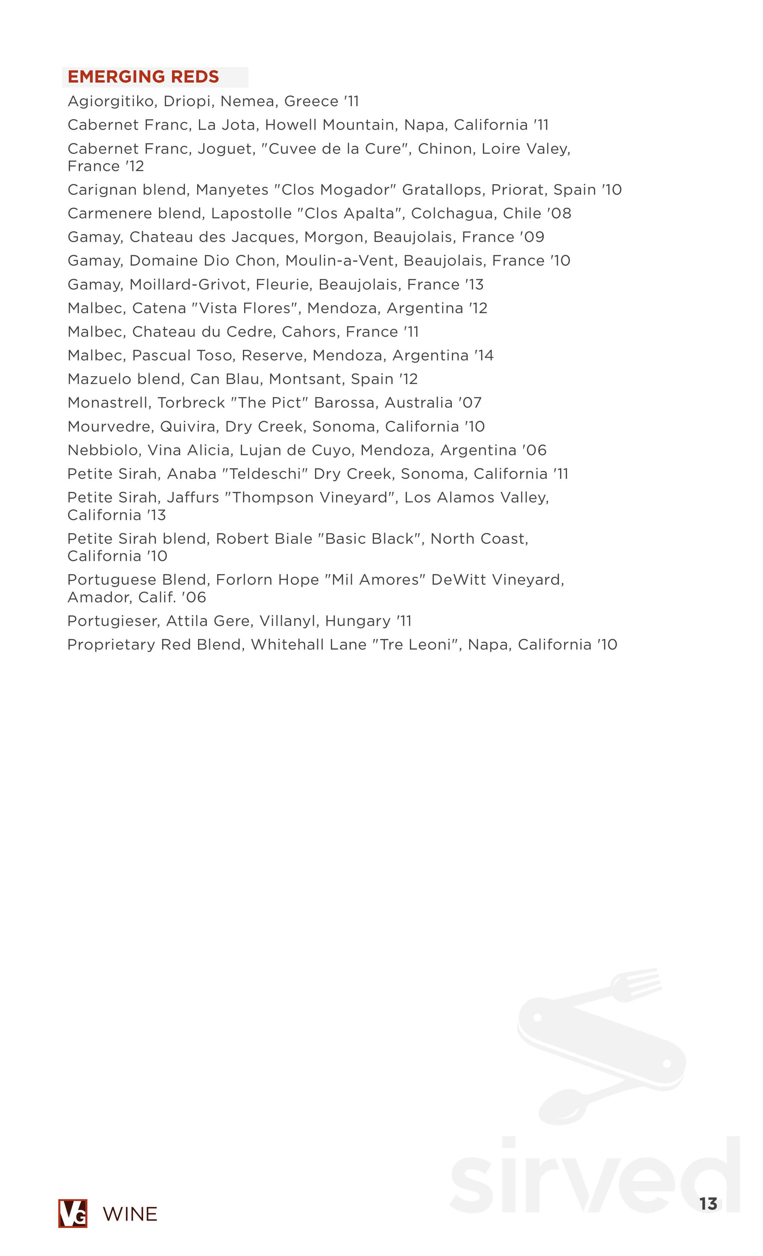 Menu - Las Vegas NV's Vintner Grill | Sirved