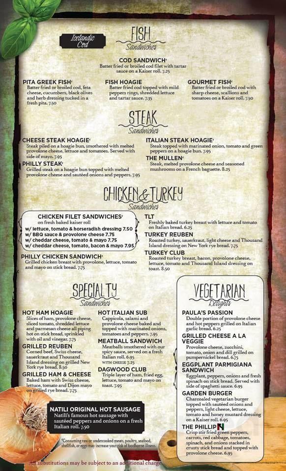 Natili North menu in Butler, Pennsylvania, USA