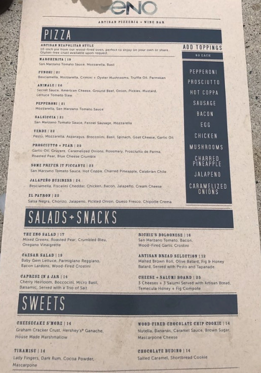 ENO Market & Pizzeria menu in Coronado, California
