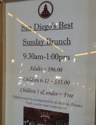 Crown Room Brunch all you can eat menu in Coronado, California