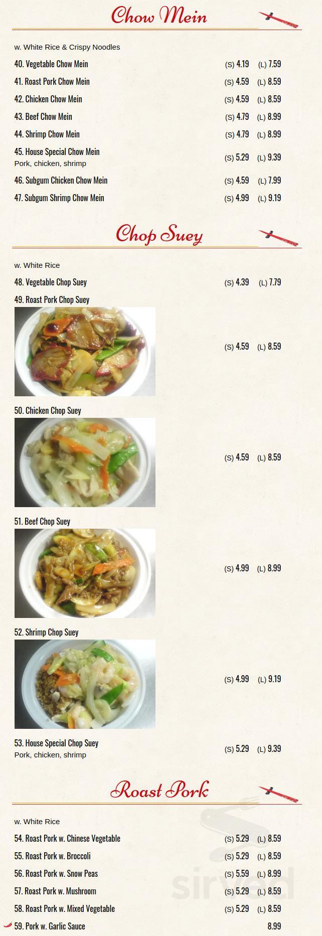 Chen's Bistro menu in Kenosha, Wisconsin, USA
