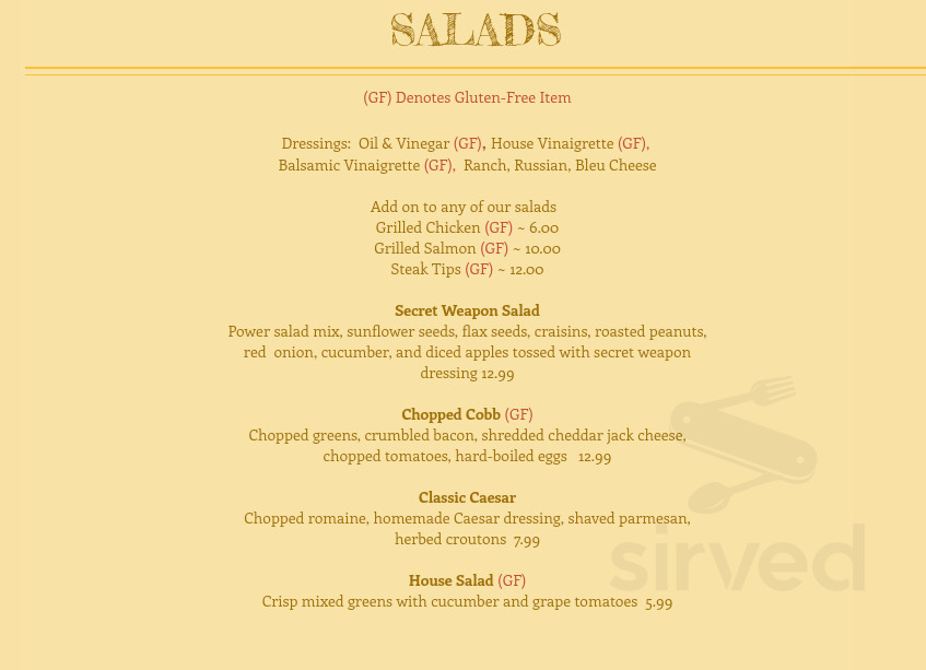 The Loft Restaurant & Pub menu in North Andover, Massachusetts, USA