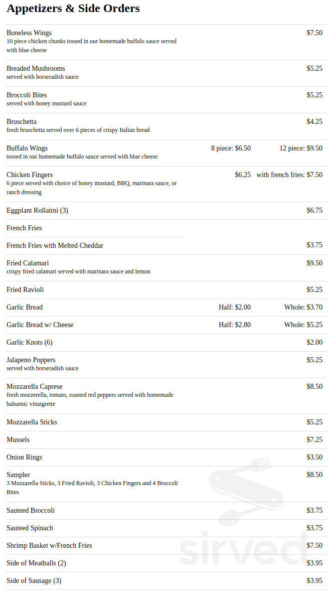 TJ's Pizzeria & Catering menu in Parlin, New Jersey, USA