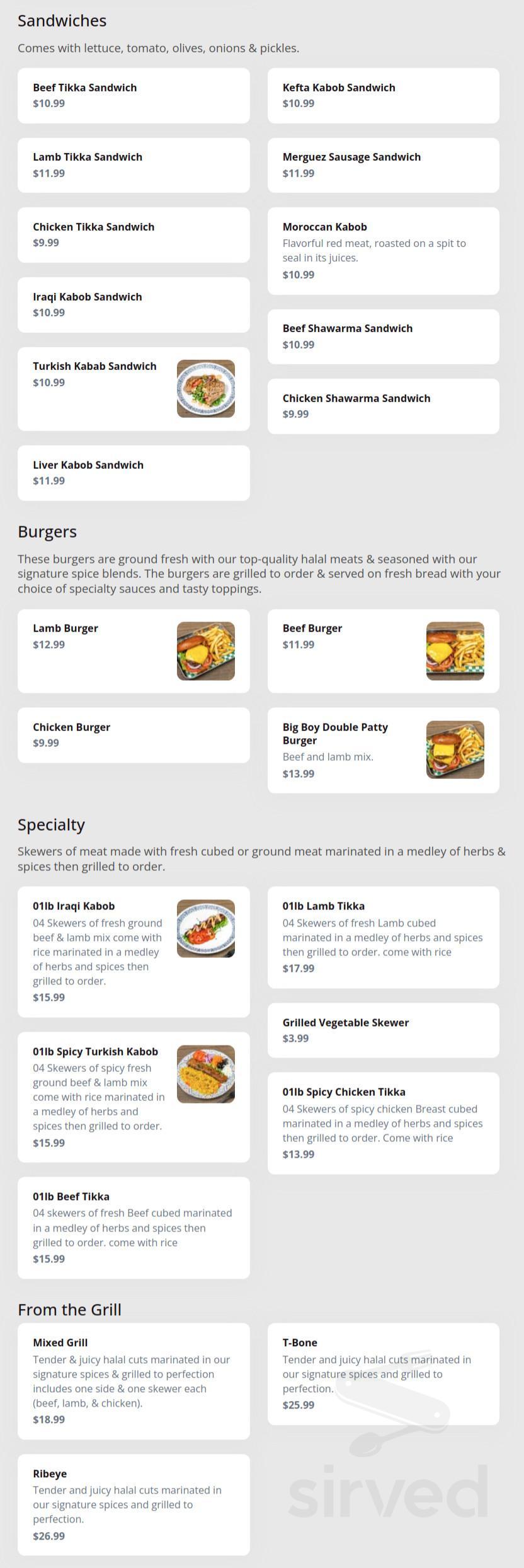 Al Madina Meat Market and grill menu in San Antonio, Texas, USA