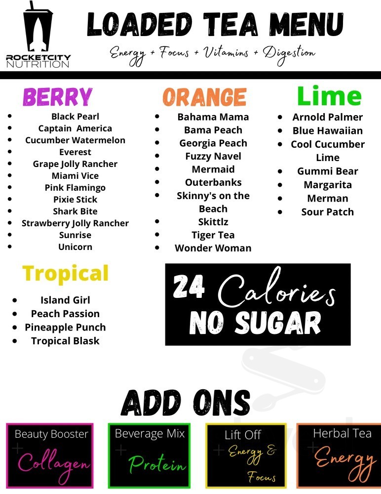 Rocket City Nutrition menu in Huntsville, Alabama, USA