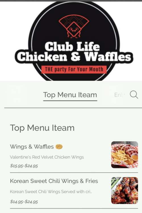 Club Life Chicken & Waffles menu in Miami Beach, Florida, USA