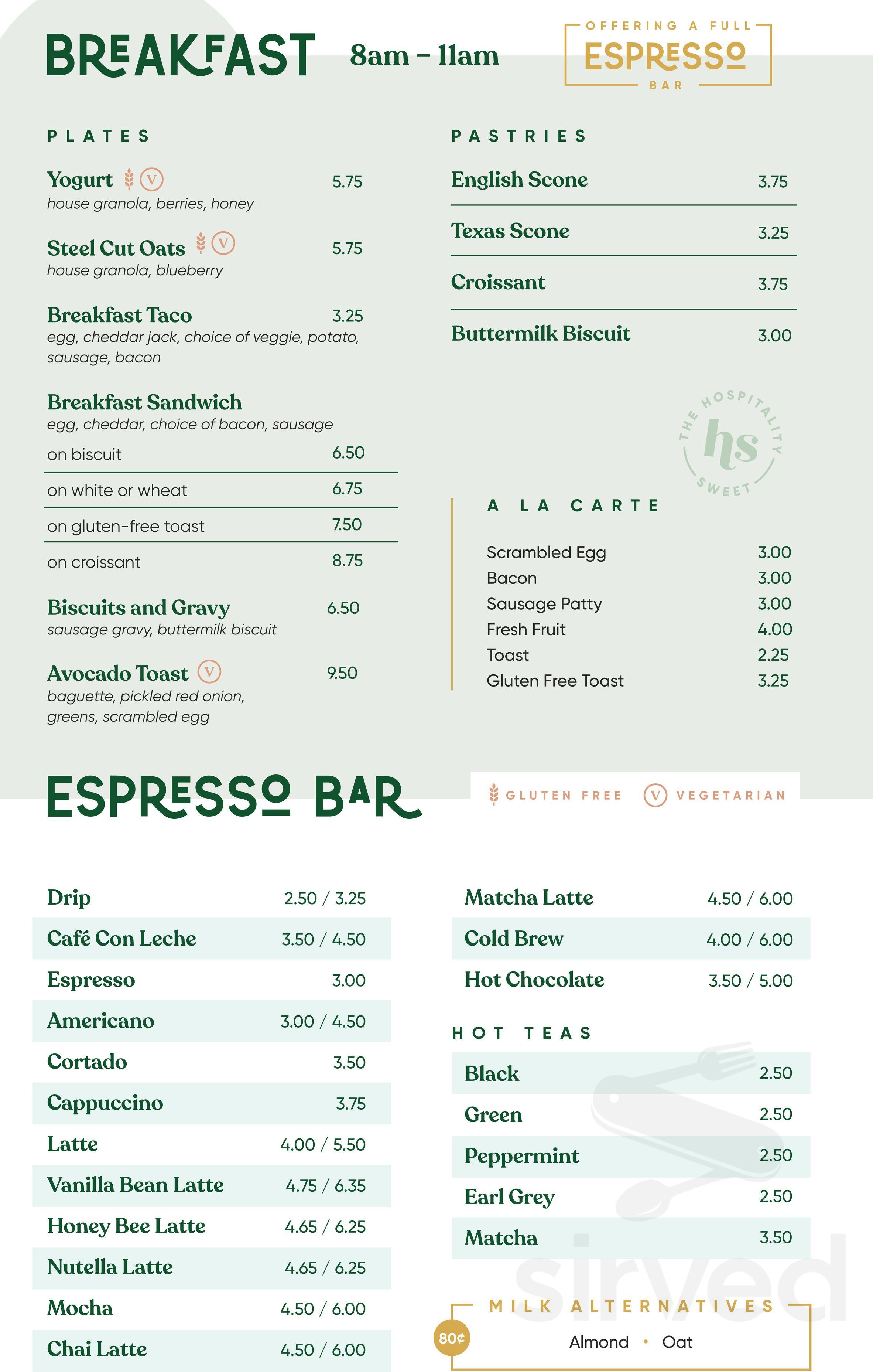 The Hospitality Sweet menu in Dallas, Texas, USA
