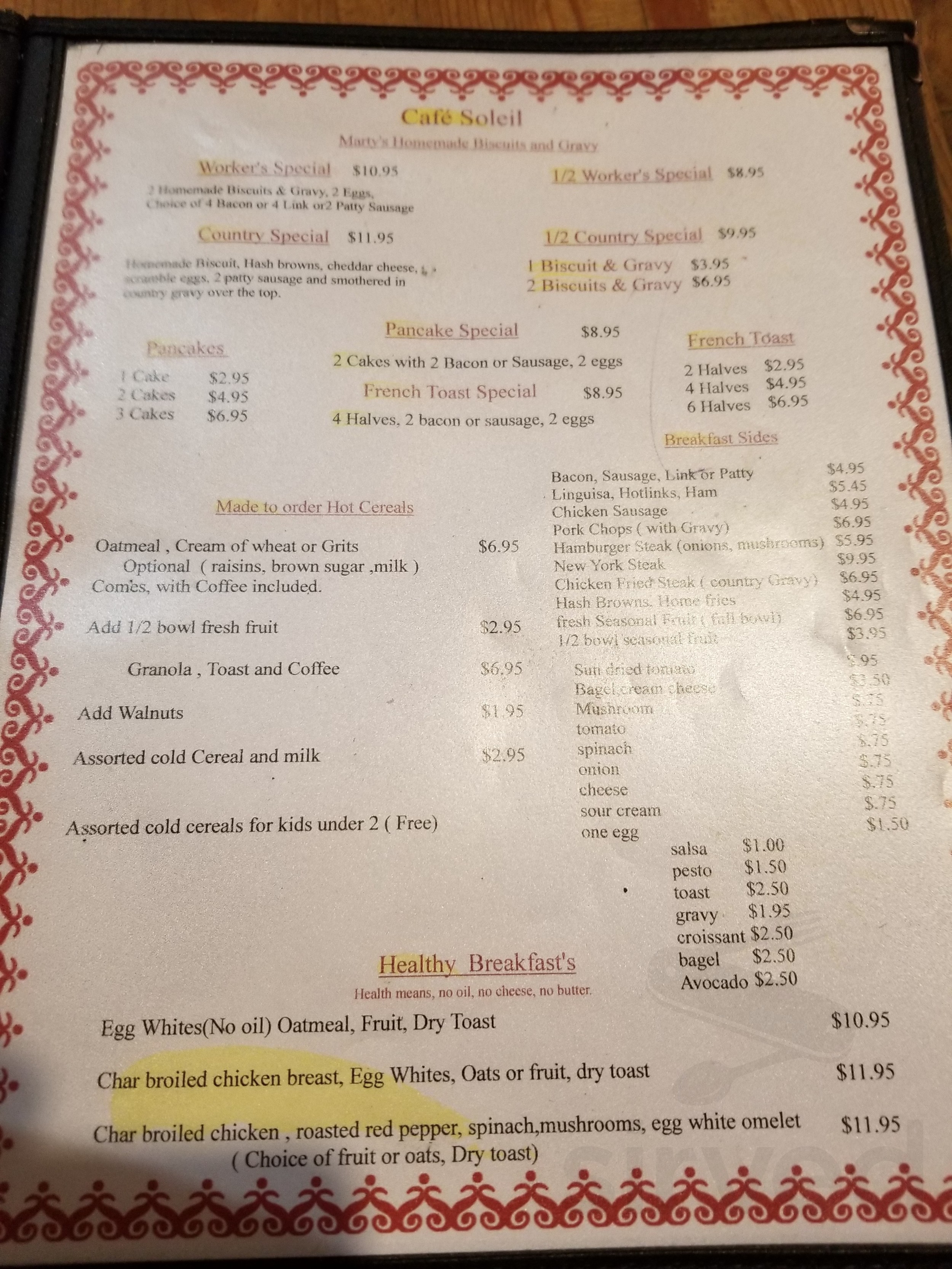 Cafe Soleil menu in El Sobrante, California, USA