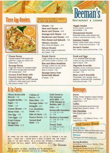 Menu - Sayre PA's Beeman's | Sirved