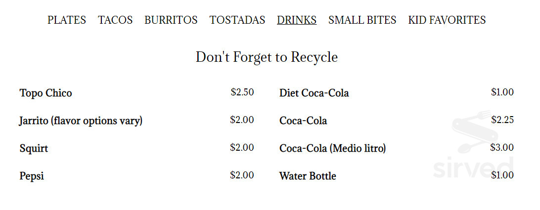 Dos Mundos Mexican American Cuisine (99W Location) menu in Newberg, Oregon