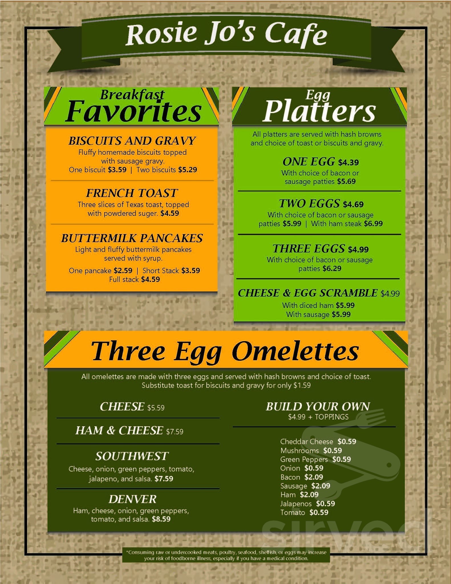 Rosie Jo's Cafe menu in Ozark, Missouri, USA