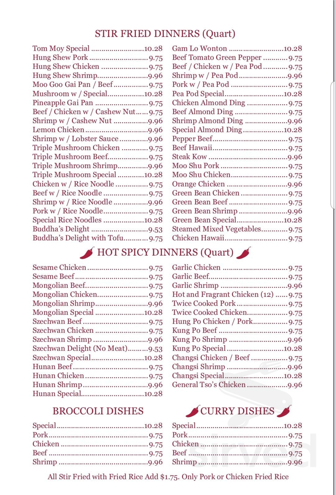 Tom Moy Cafe menus in Cottage Grove, Minnesota, United States