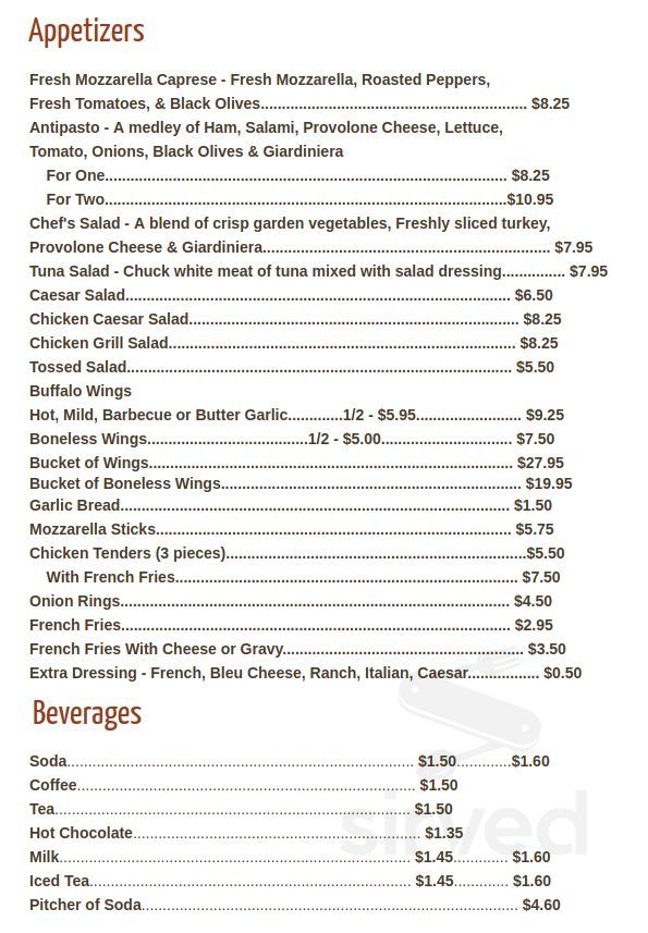 Pompei's Restaurant & Pizza menu in Tunkhannock, Pennsylvania, USA