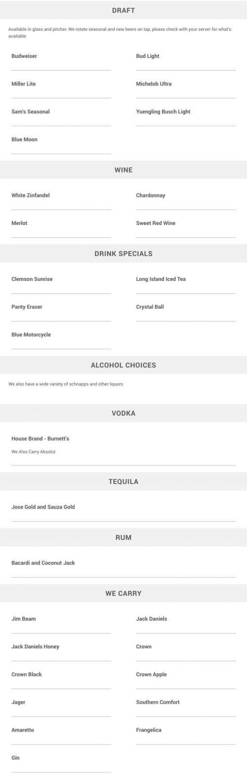 Shawkers Grill & Bar menu in Rock Hill, South Carolina, USA