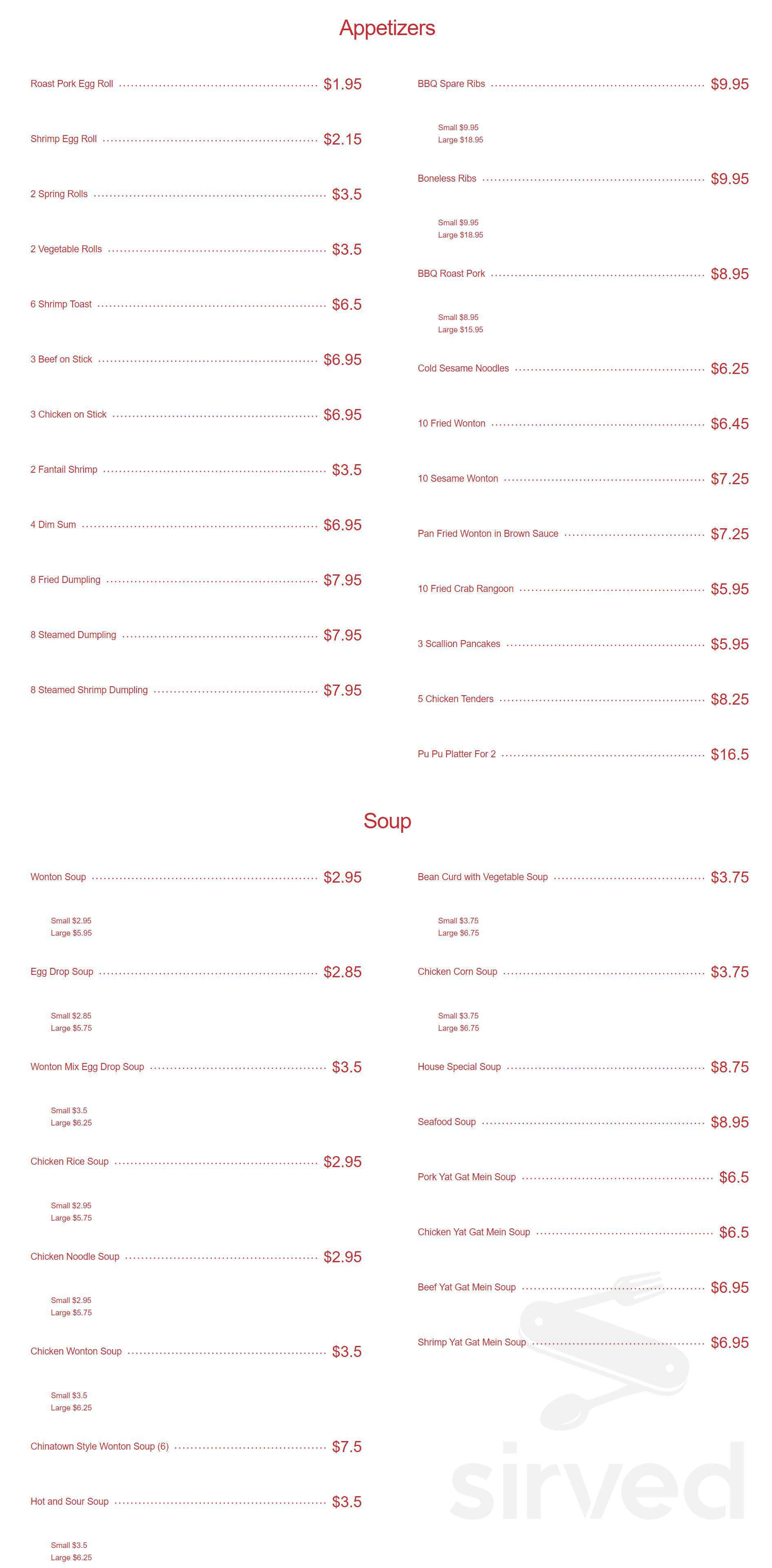Chow Chinese Food menu in Queens, New York, USA
