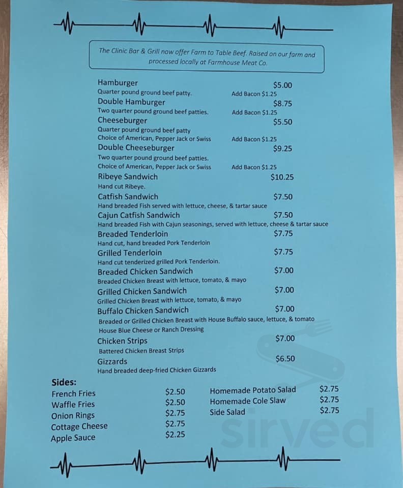 The Clinic Bar & Grill menu in Dallas City, Illinois, USA