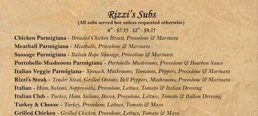 Menu for Rizzi's Pizza Cafe in Arlington, TN | Sirved