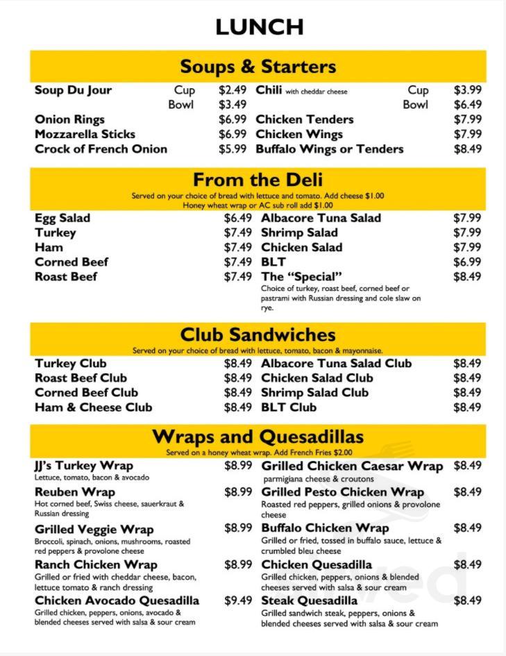 JJ's Diner menu in Egg Harbor Township, New Jersey, USA