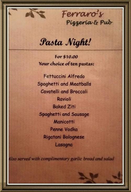 Ferraro's Pizzeria & Pub menu in Middlesex, New Jersey, USA
