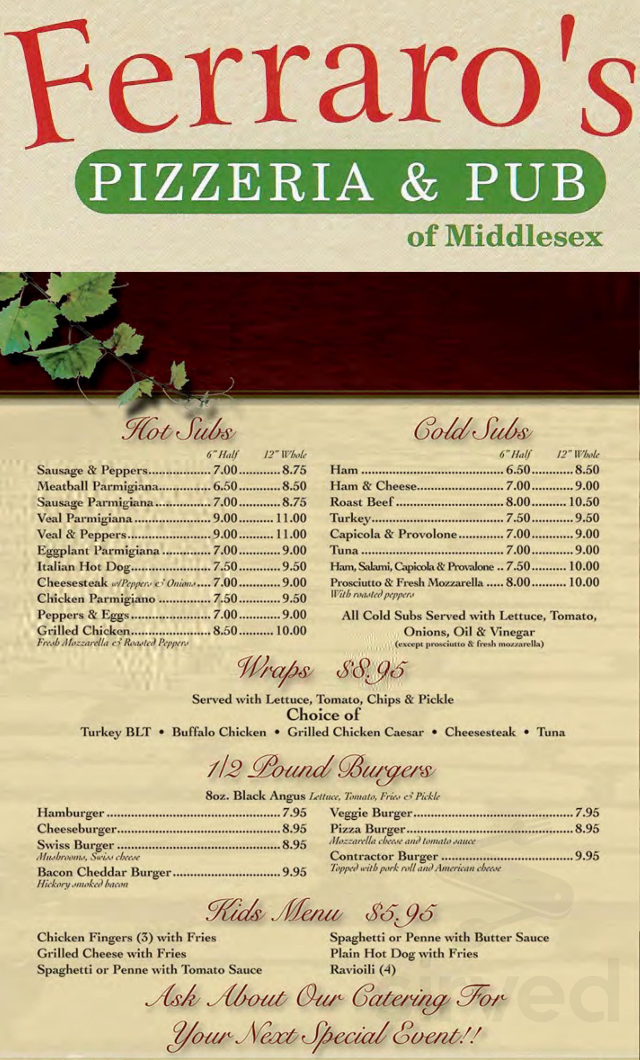 Ferraro's Pizzeria & Pub menu in Middlesex, New Jersey, USA