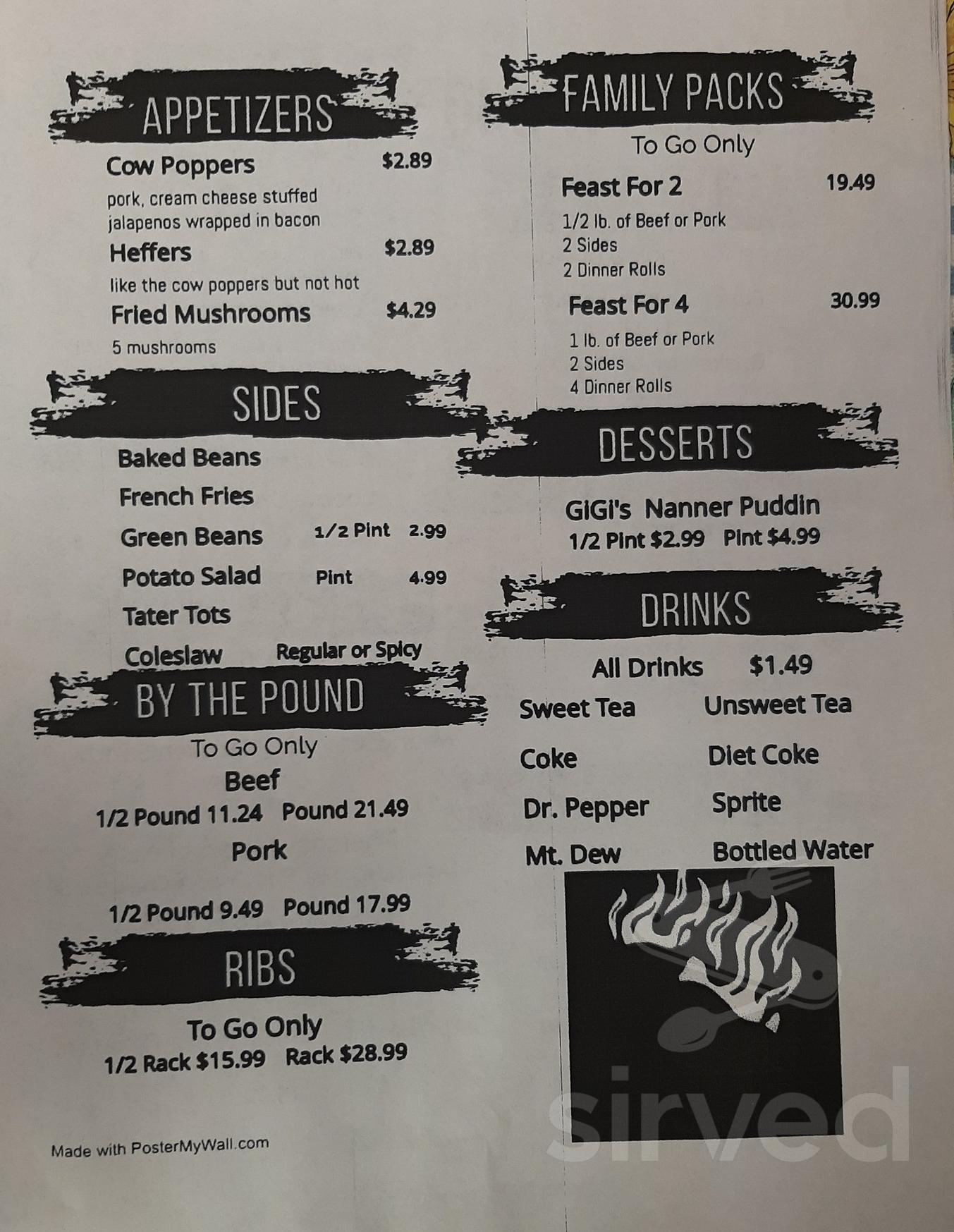 The Bull Pit BBQ menu in Hot Springs, Arkansas, USA