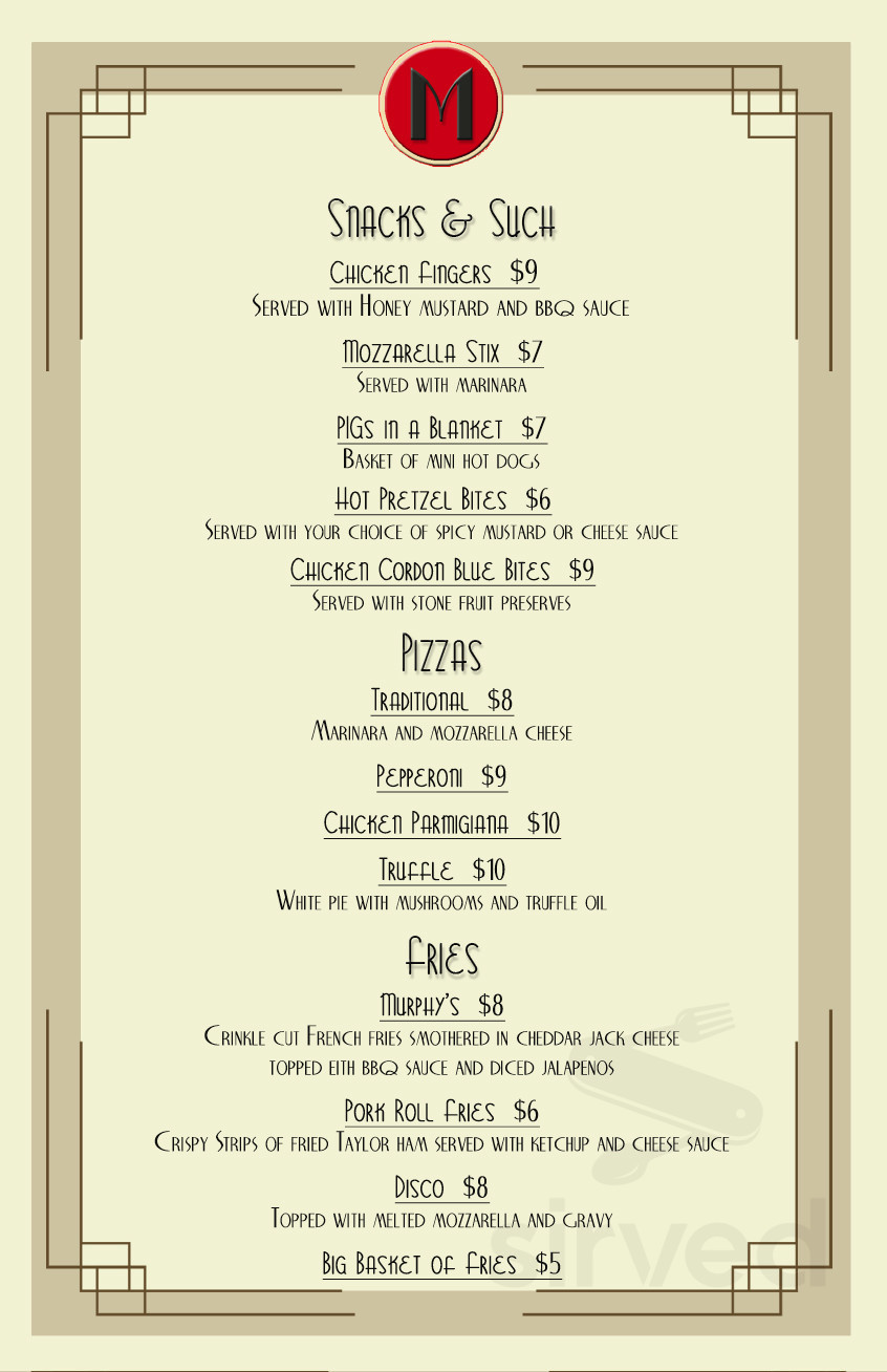 Murphy's Tavern menu in Rumson, New Jersey, USA