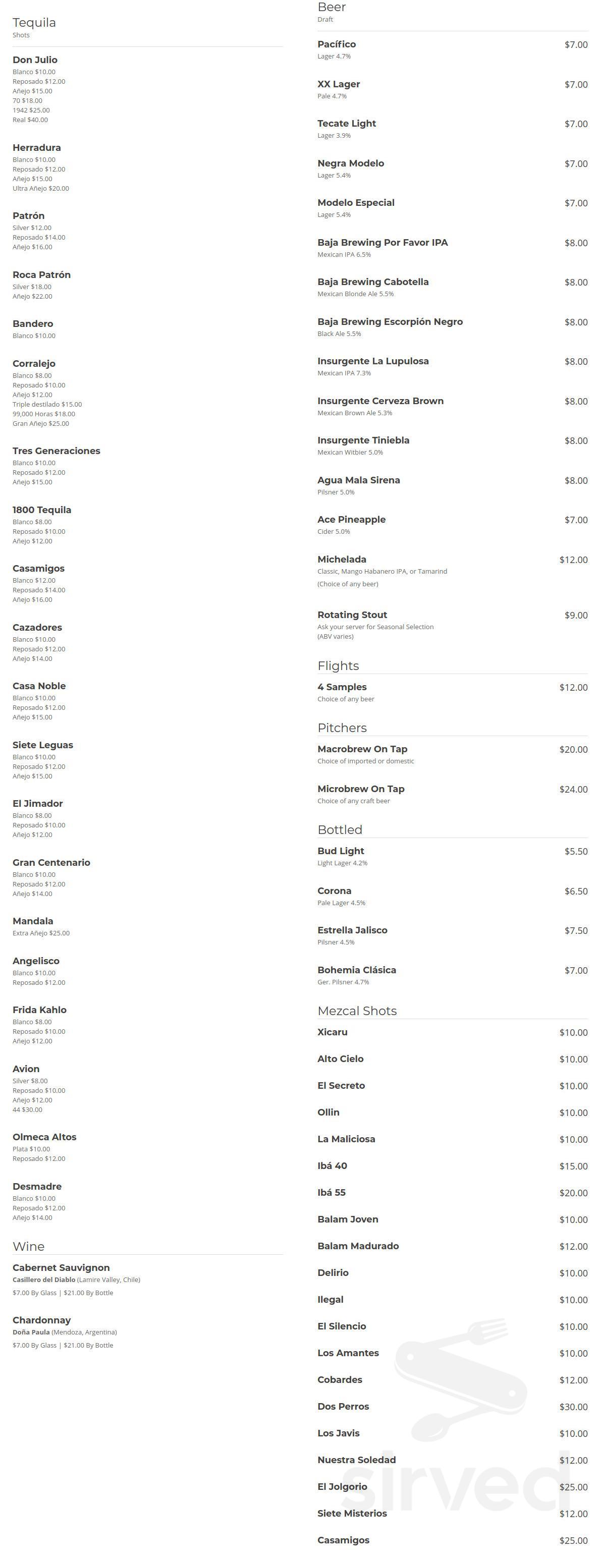 Kalaveras Riverside Menu Menu for Kalaveras Cantina Urbana in Riverside, CA | Sirved
