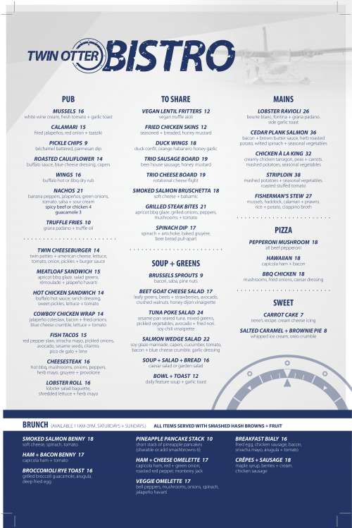 The Twin Otter menu in Edmonton, Alberta, Canada
