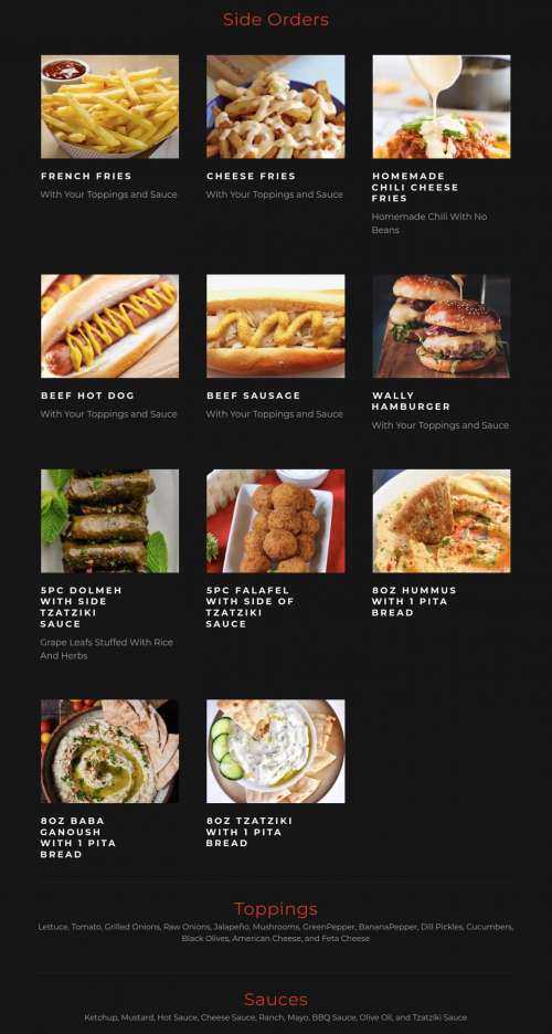 Wally Gyros menu in North Charleston, South Carolina, USA