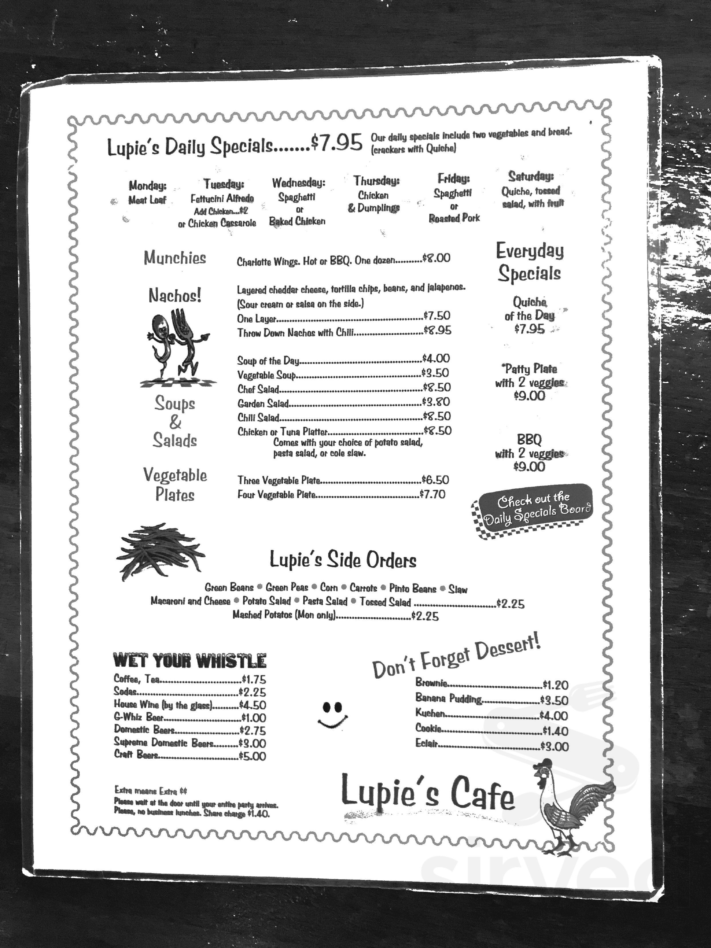 Lupie's Cafe menu in Charlotte, North Carolina, USA