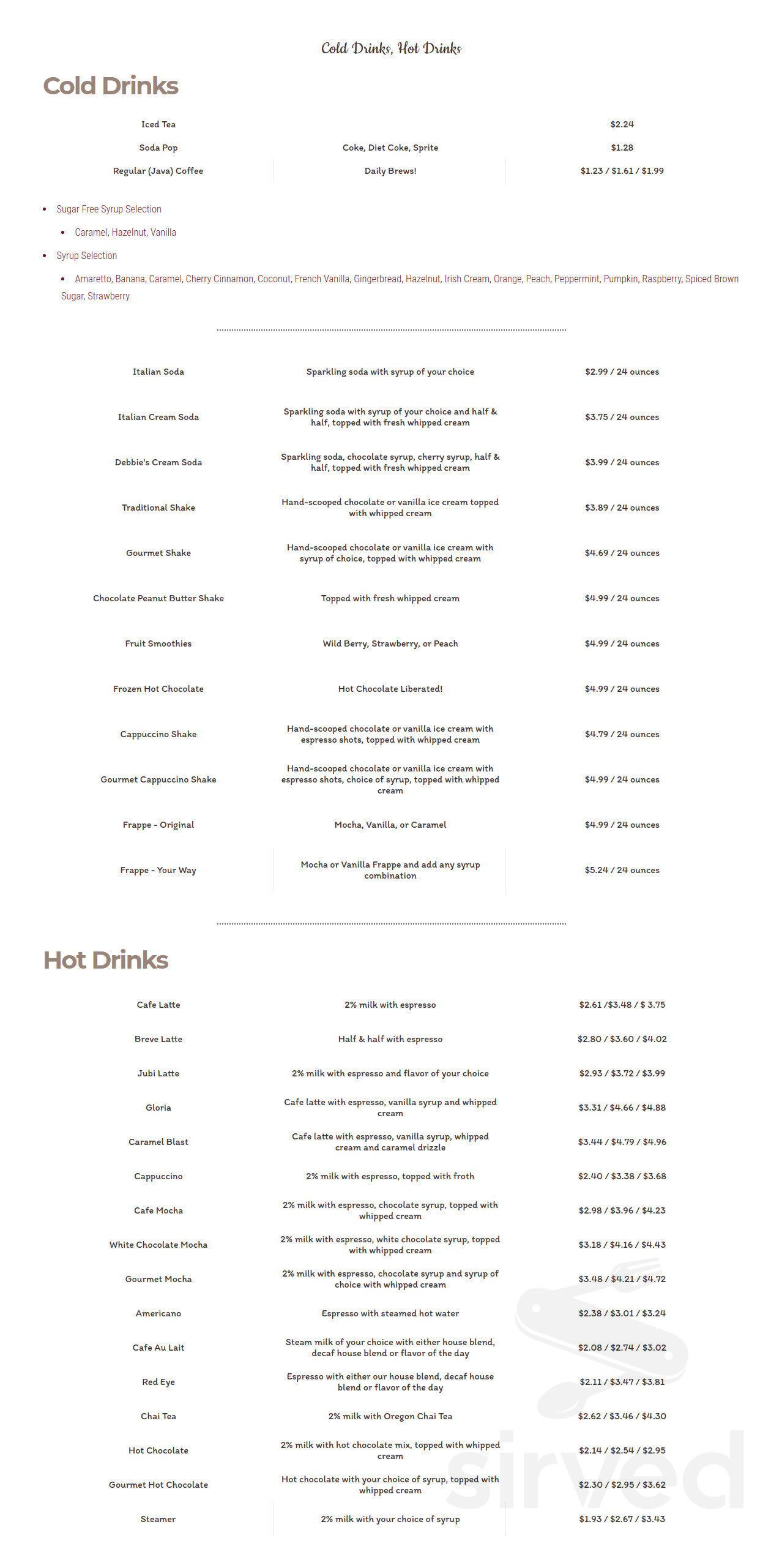Menu for Harbor Lights Coffee House in Leavenworth, KS | Sirved