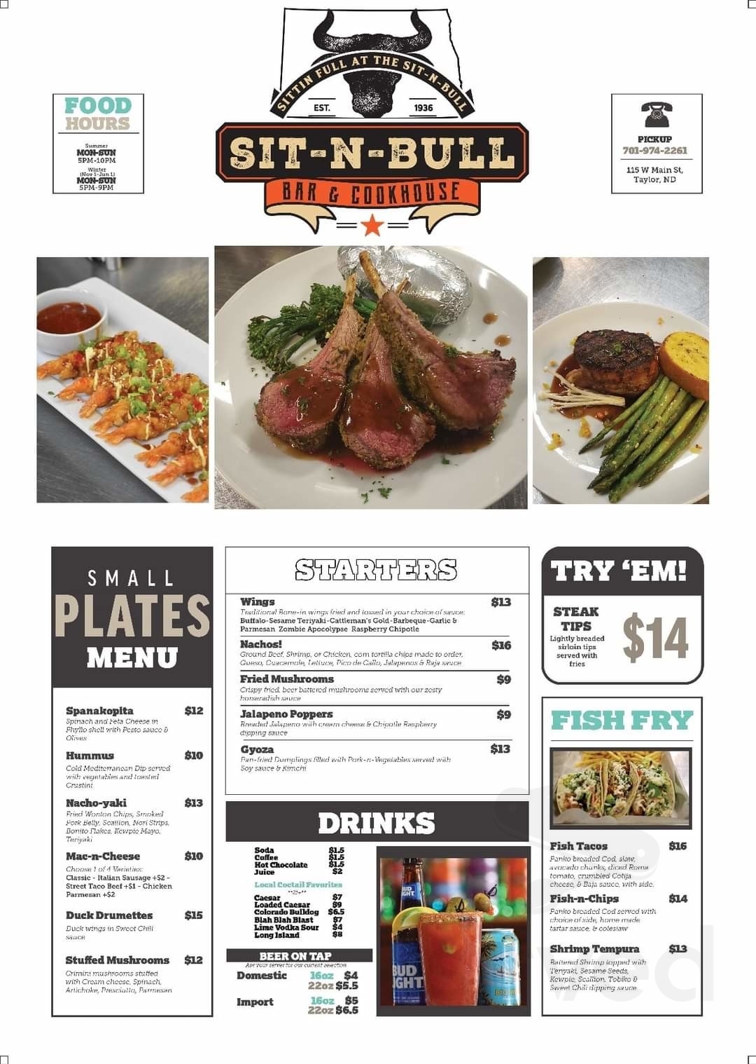 Sit-N-Bull Bar menus in Taylor, North Dakota, United States